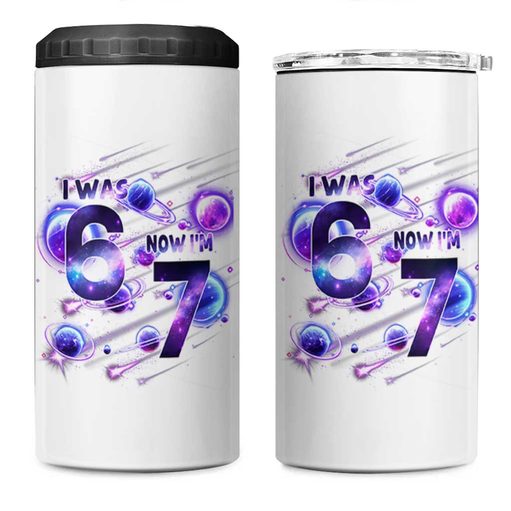 Funny Galaxy Space Birthday 4 in 1 Can Cooler Tumbler I Was Six Now I Am Seven - Wonder Print Shop