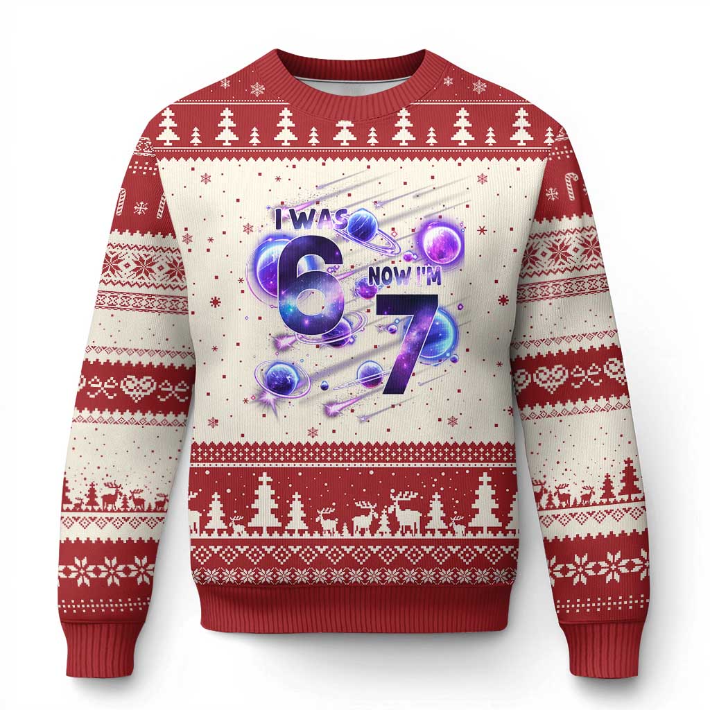 Funny Galaxy Space Birthday Ugly Christmas Sweater I Was Six Now I Am Seven - Wonder Print Shop