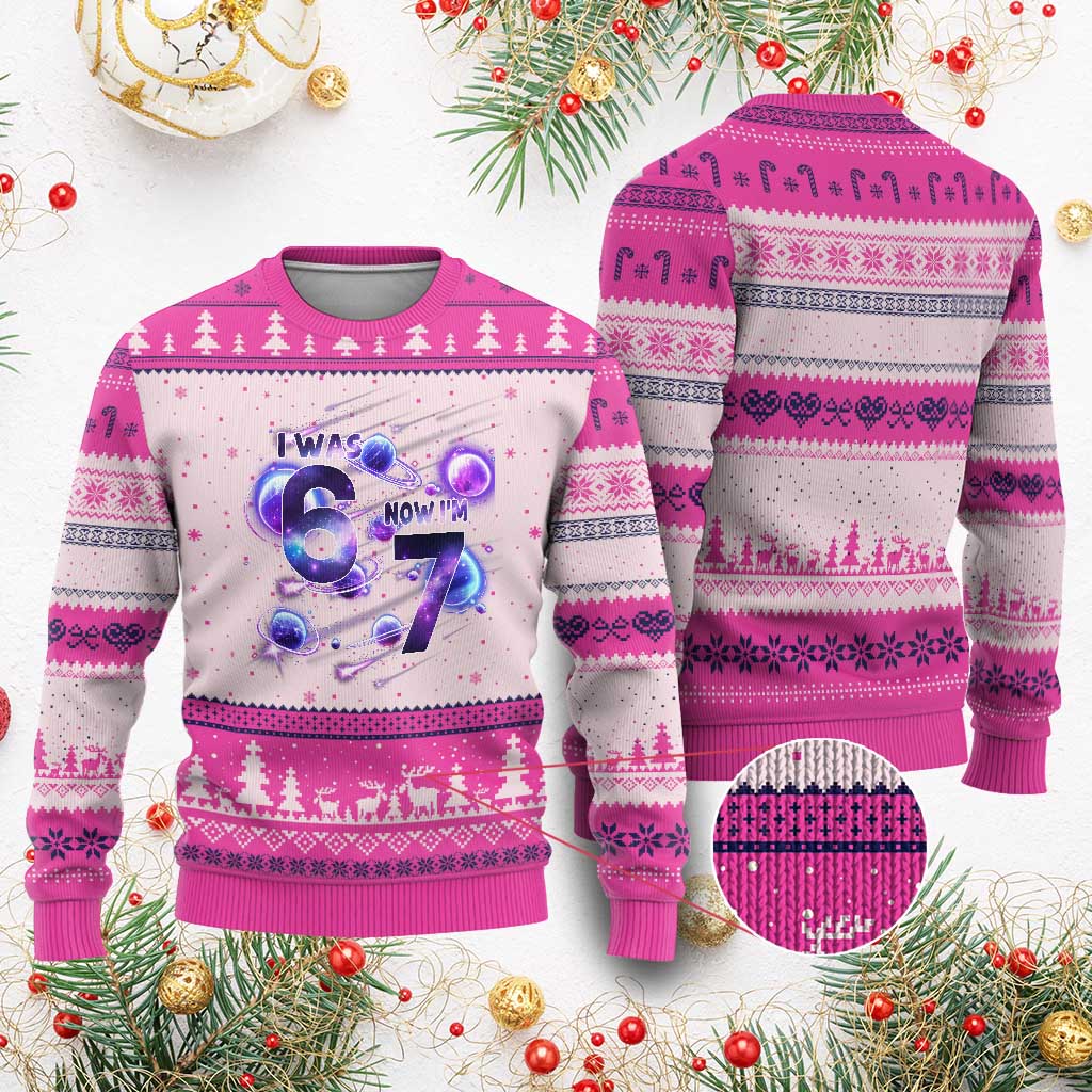 Funny Galaxy Space Birthday Ugly Christmas Sweater I Was Six Now I Am Seven - Wonder Print Shop