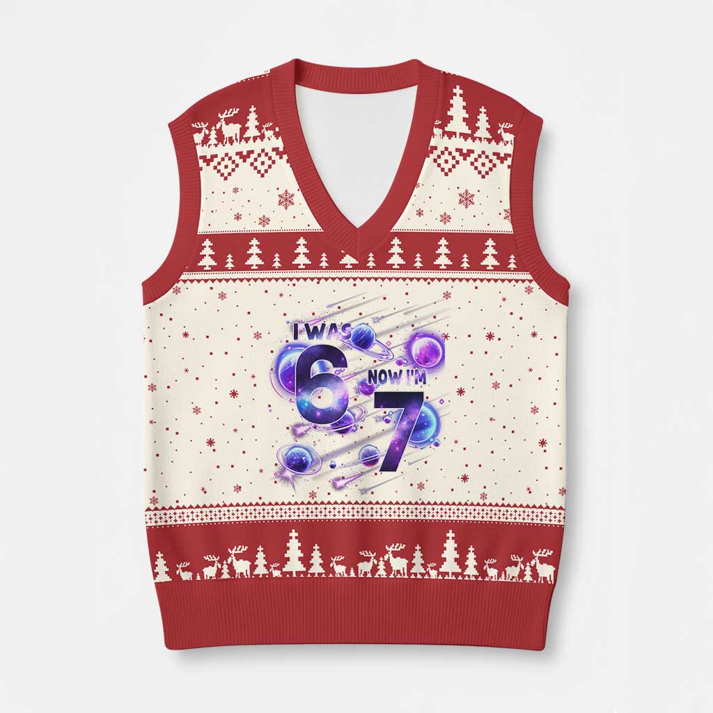 Funny Galaxy Space Birthday V-Neck Knit Sweater Vest I Was Six Now I Am Seven - Wonder Print Shop