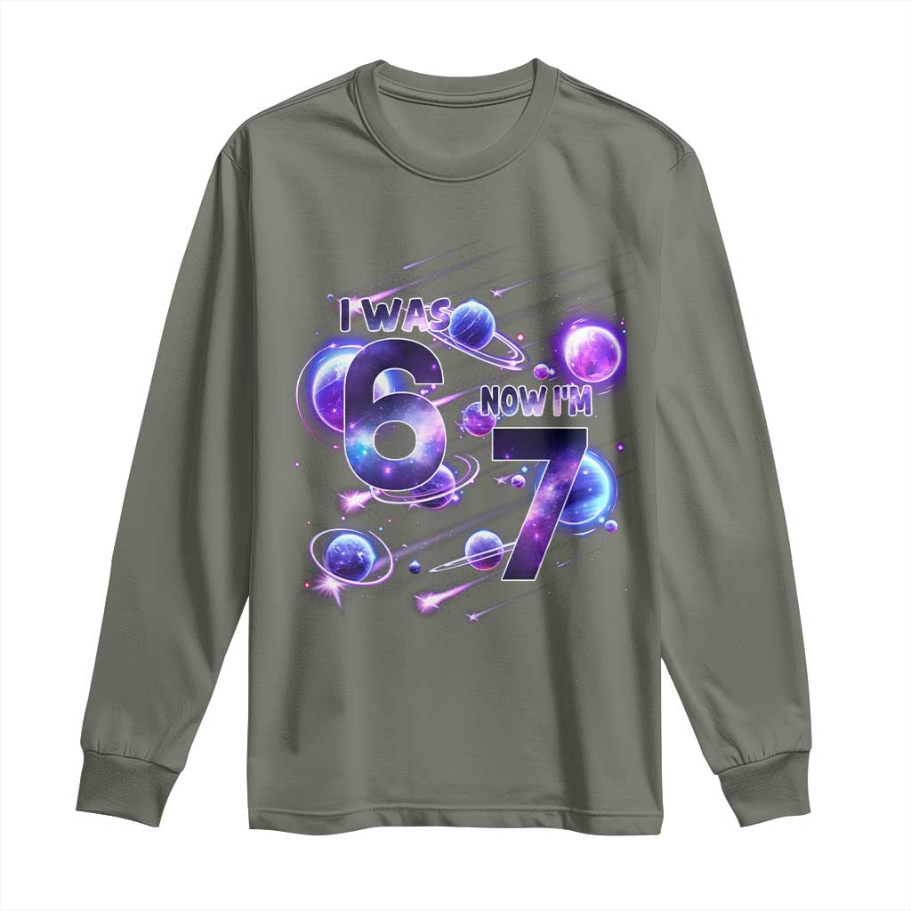 Funny Galaxy Space Birthday Long Sleeve Shirt I Was Six Now I Am Seven - Wonder Print Shop