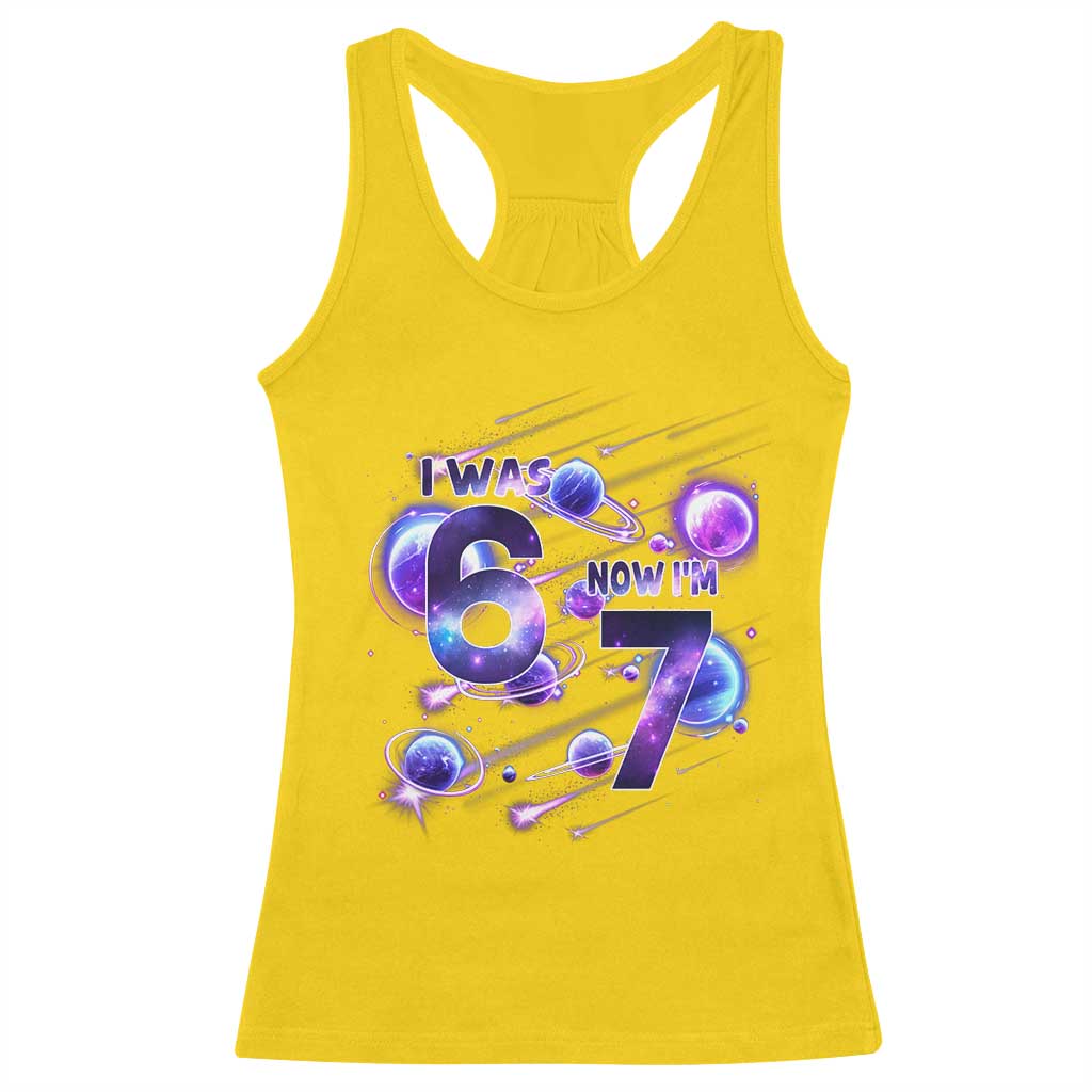 Funny Galaxy Space Birthday Racerback Tank Top I Was Six Now I Am Seven - Wonder Print Shop