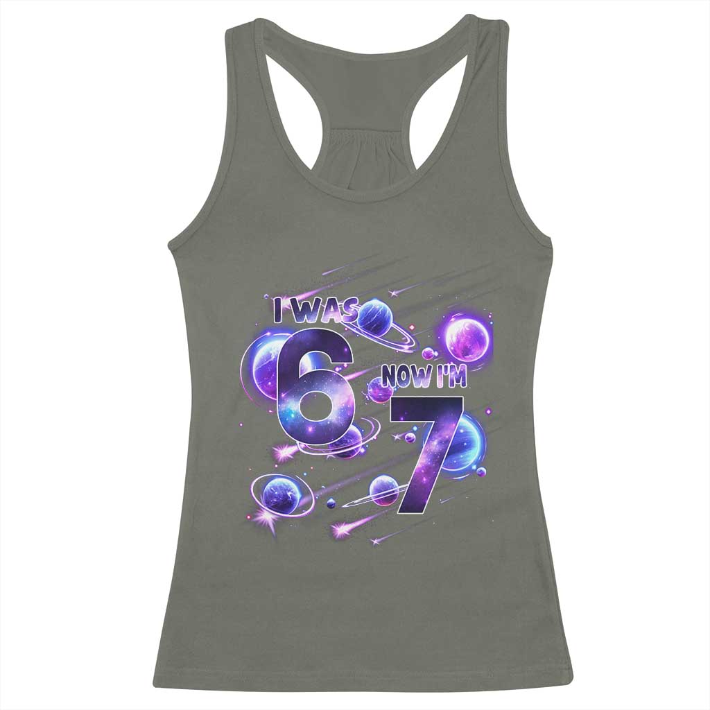 Funny Galaxy Space Birthday Racerback Tank Top I Was Six Now I Am Seven - Wonder Print Shop