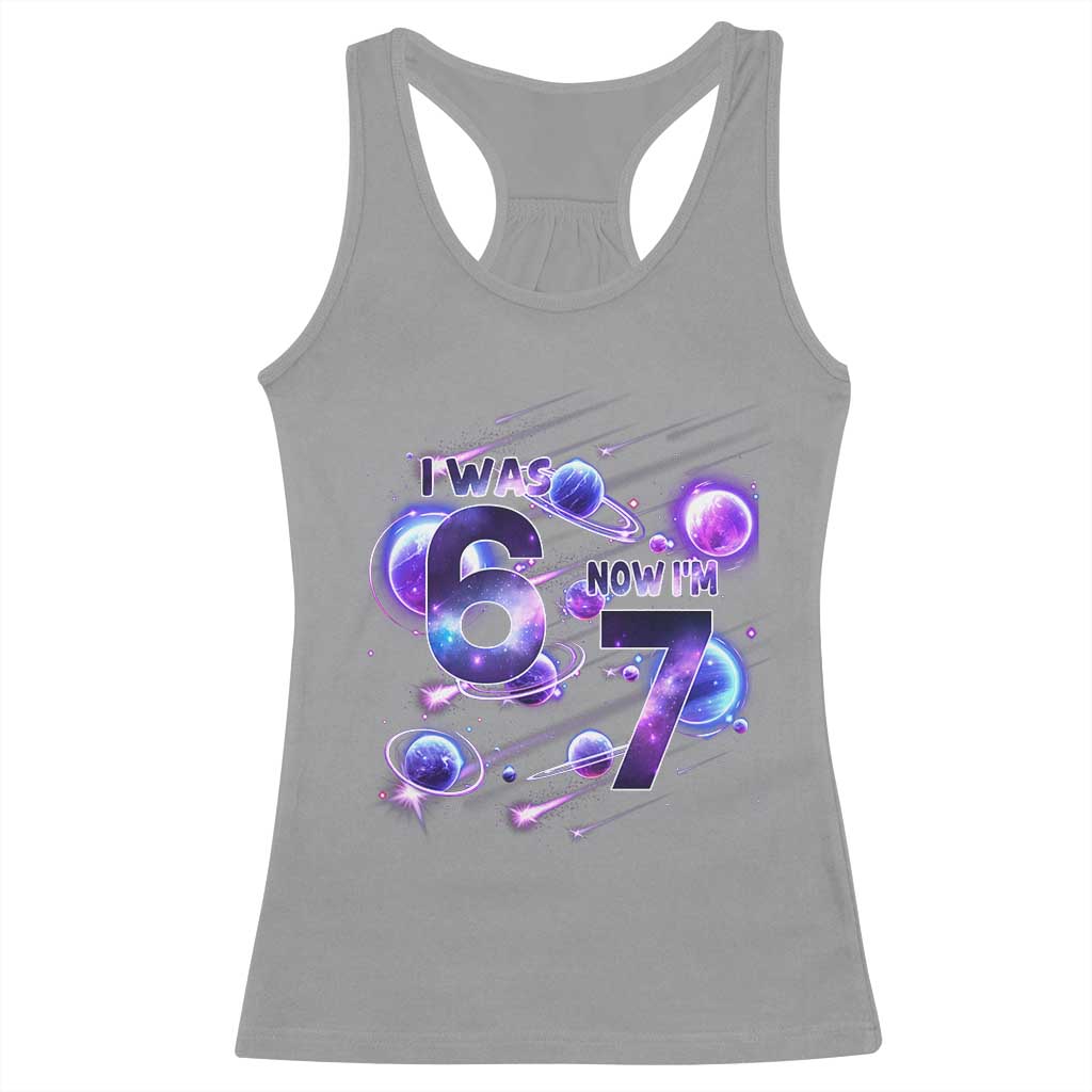 Funny Galaxy Space Birthday Racerback Tank Top I Was Six Now I Am Seven - Wonder Print Shop