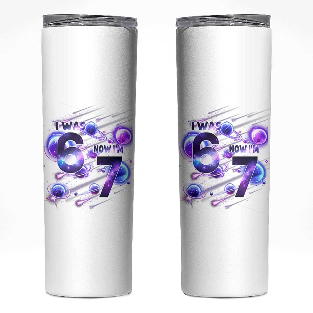 Funny Galaxy Space Birthday Skinny Tumbler I Was Six Now I Am Seven - Wonder Print Shop