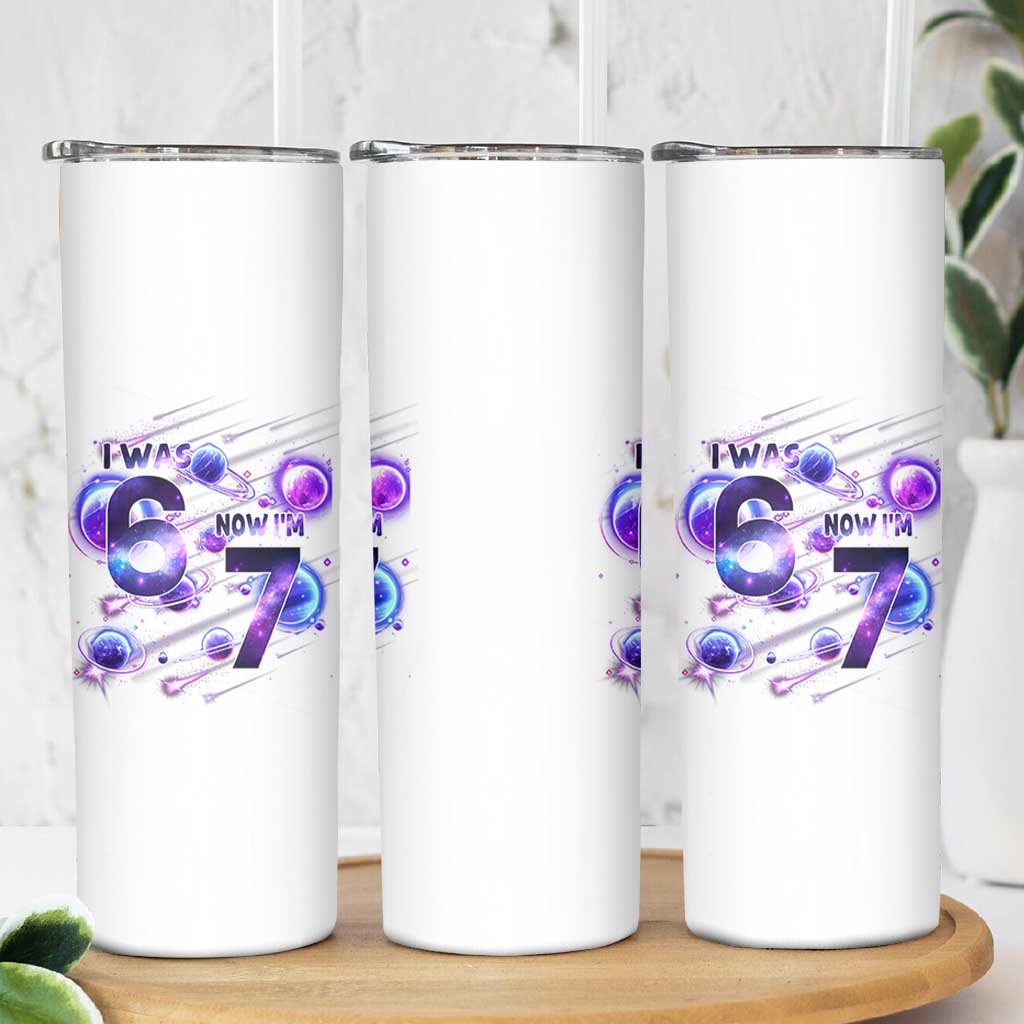 Funny Galaxy Space Birthday Skinny Tumbler I Was Six Now I Am Seven - Wonder Print Shop