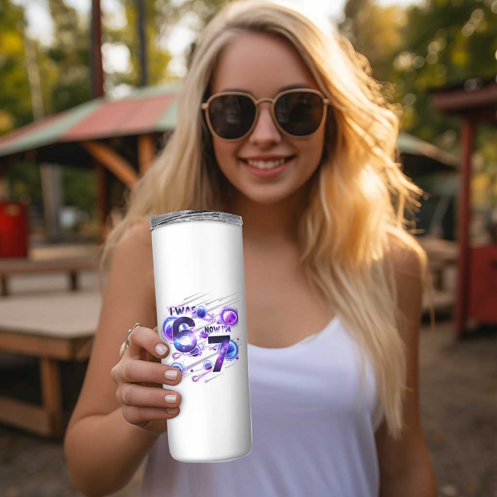 Funny Galaxy Space Birthday Skinny Tumbler I Was Six Now I Am Seven - Wonder Print Shop