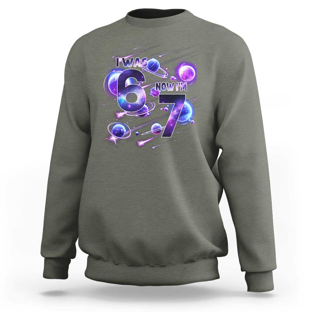 Funny Galaxy Space Birthday Sweatshirt I Was Six Now I Am Seven - Wonder Print Shop