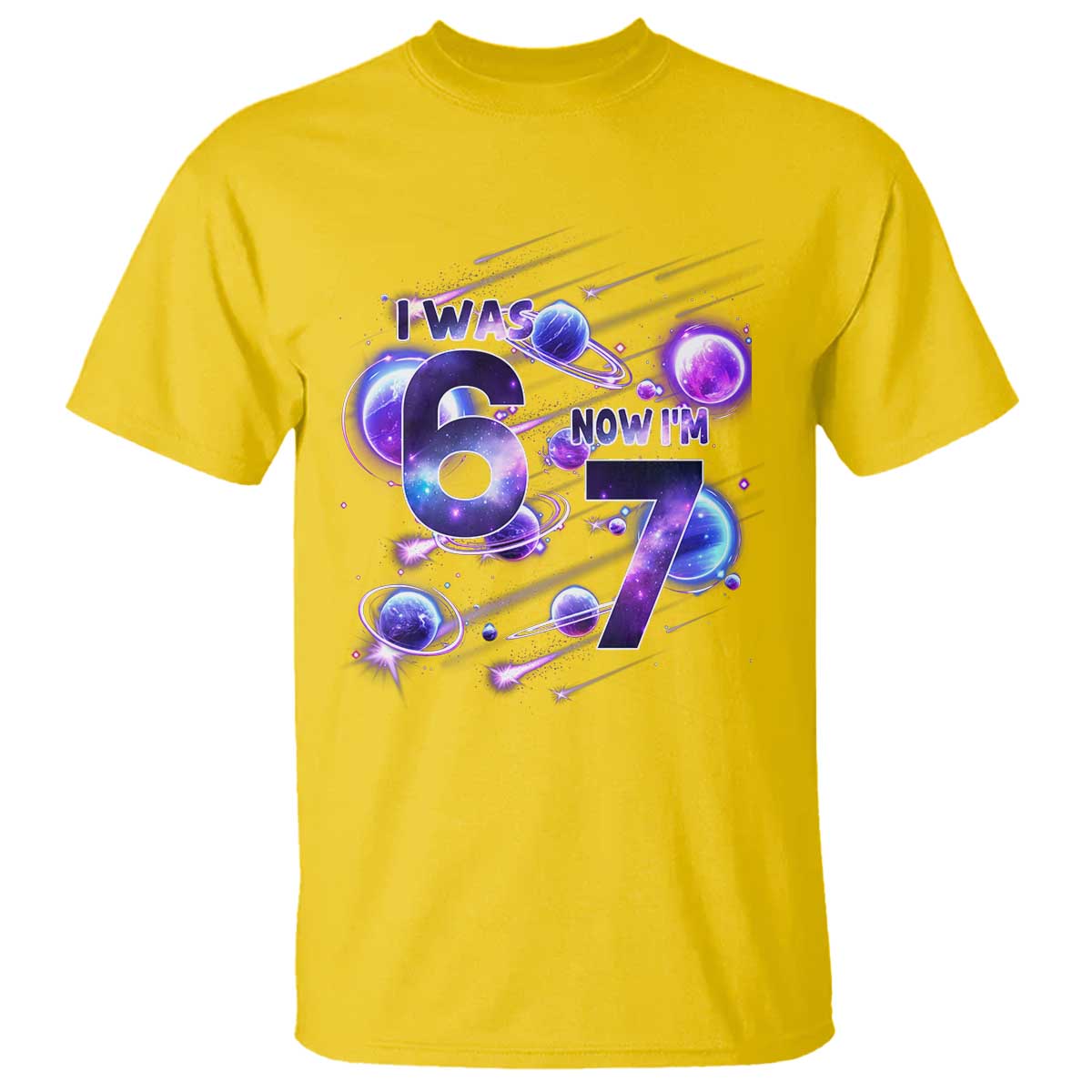 Funny Galaxy Space Birthday T Shirt I Was Six Now I Am Seven - Wonder Print Shop