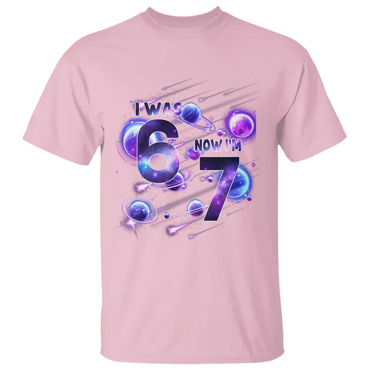 Funny Galaxy Space Birthday T Shirt I Was Six Now I Am Seven - Wonder Print Shop