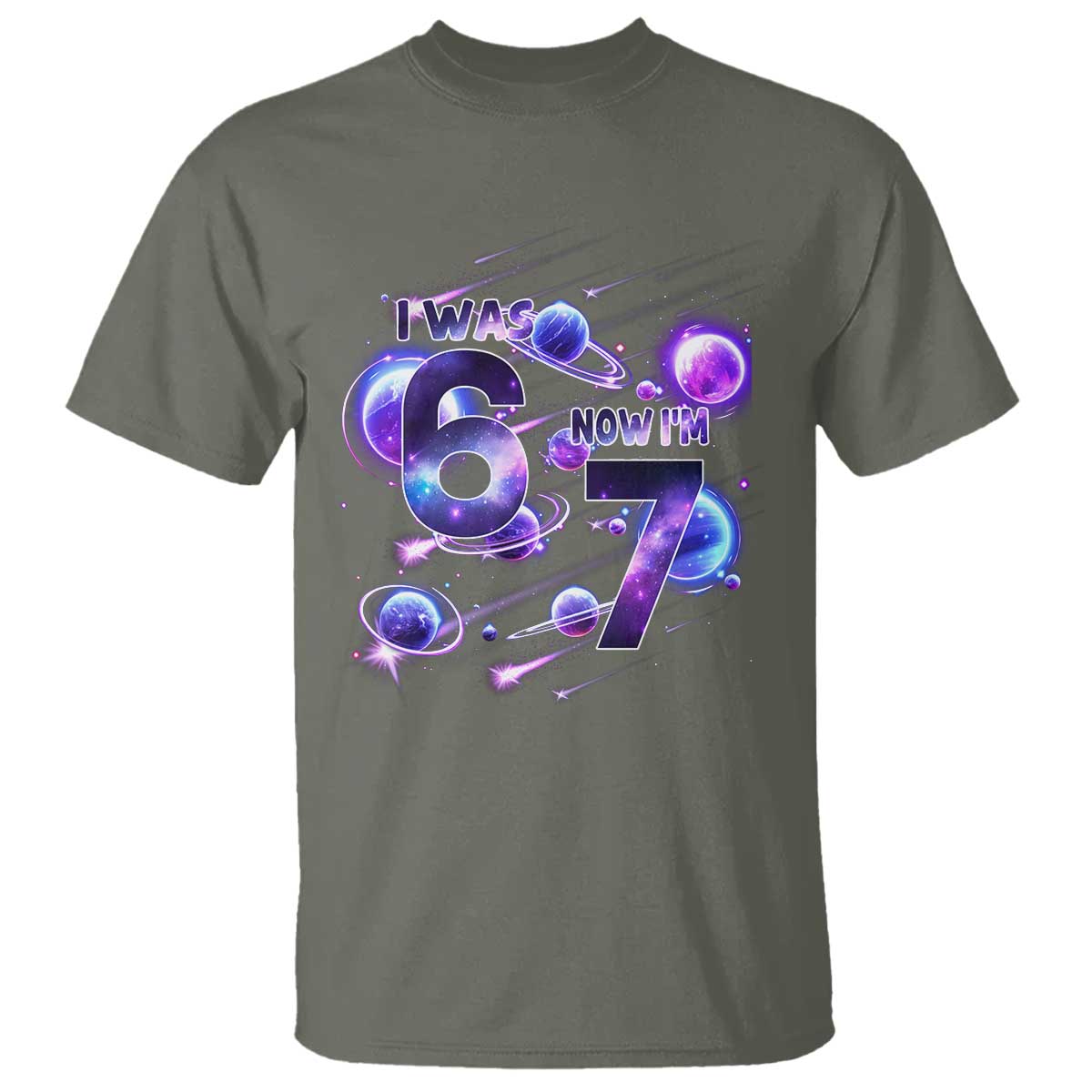 Funny Galaxy Space Birthday T Shirt I Was Six Now I Am Seven - Wonder Print Shop