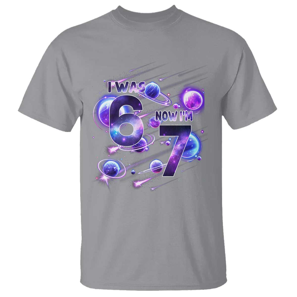 Funny Galaxy Space Birthday T Shirt I Was Six Now I Am Seven - Wonder Print Shop