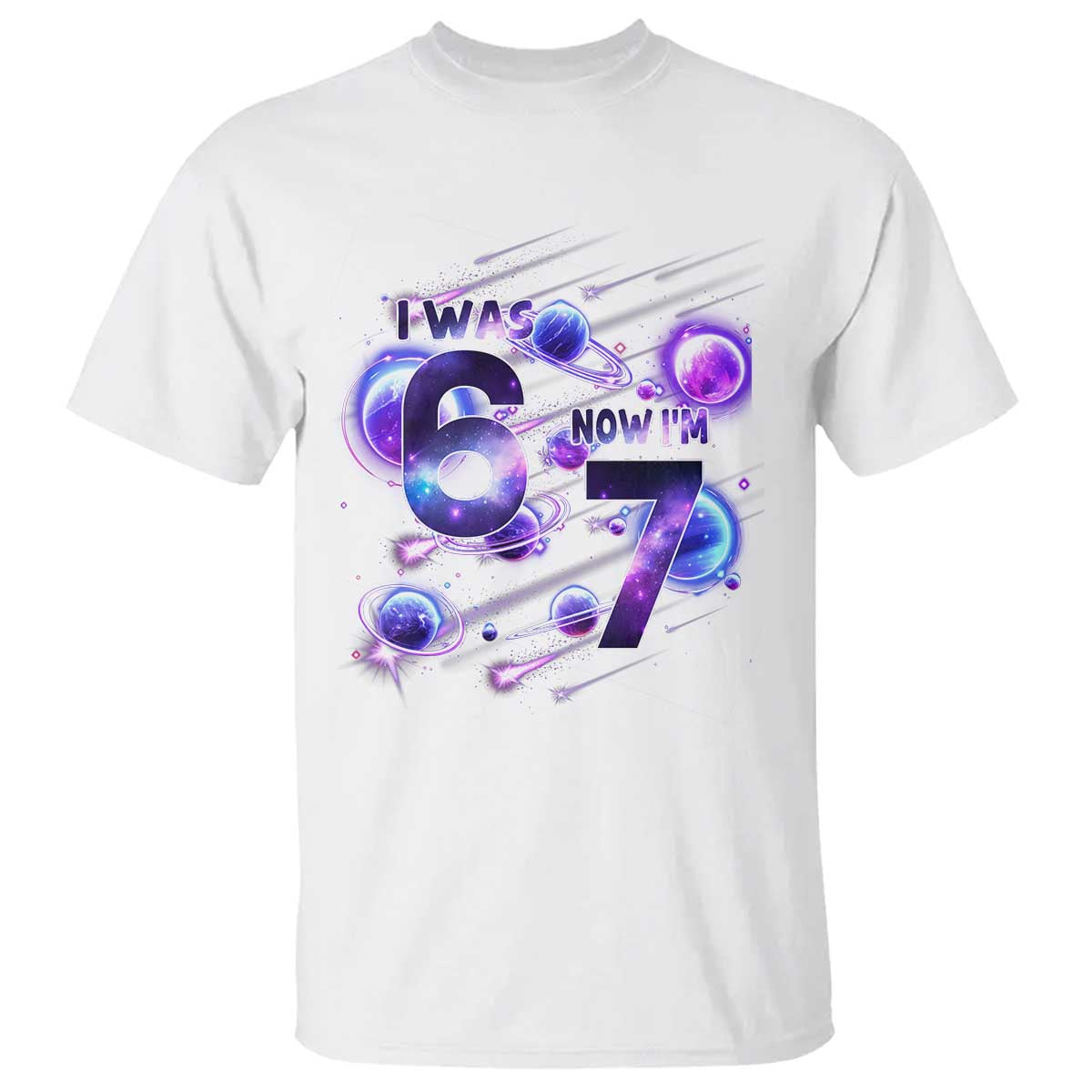Funny Galaxy Space Birthday T Shirt I Was Six Now I Am Seven - Wonder Print Shop