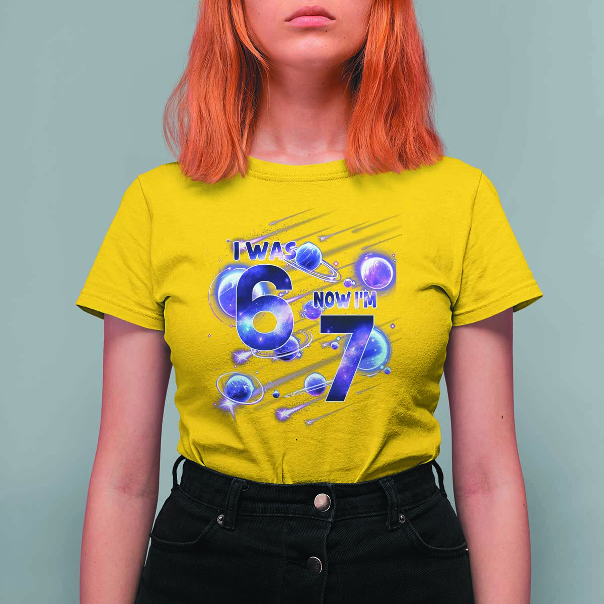 Funny Galaxy Space Birthday T Shirt For Women I Was Six Now I Am Seven - Wonder Print Shop