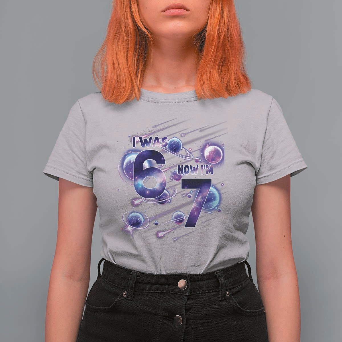 Funny Galaxy Space Birthday T Shirt For Women I Was Six Now I Am Seven - Wonder Print Shop