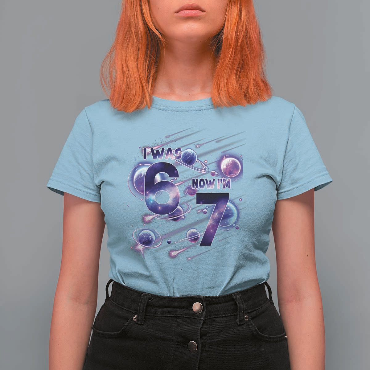 Funny Galaxy Space Birthday T Shirt For Women I Was Six Now I Am Seven - Wonder Print Shop