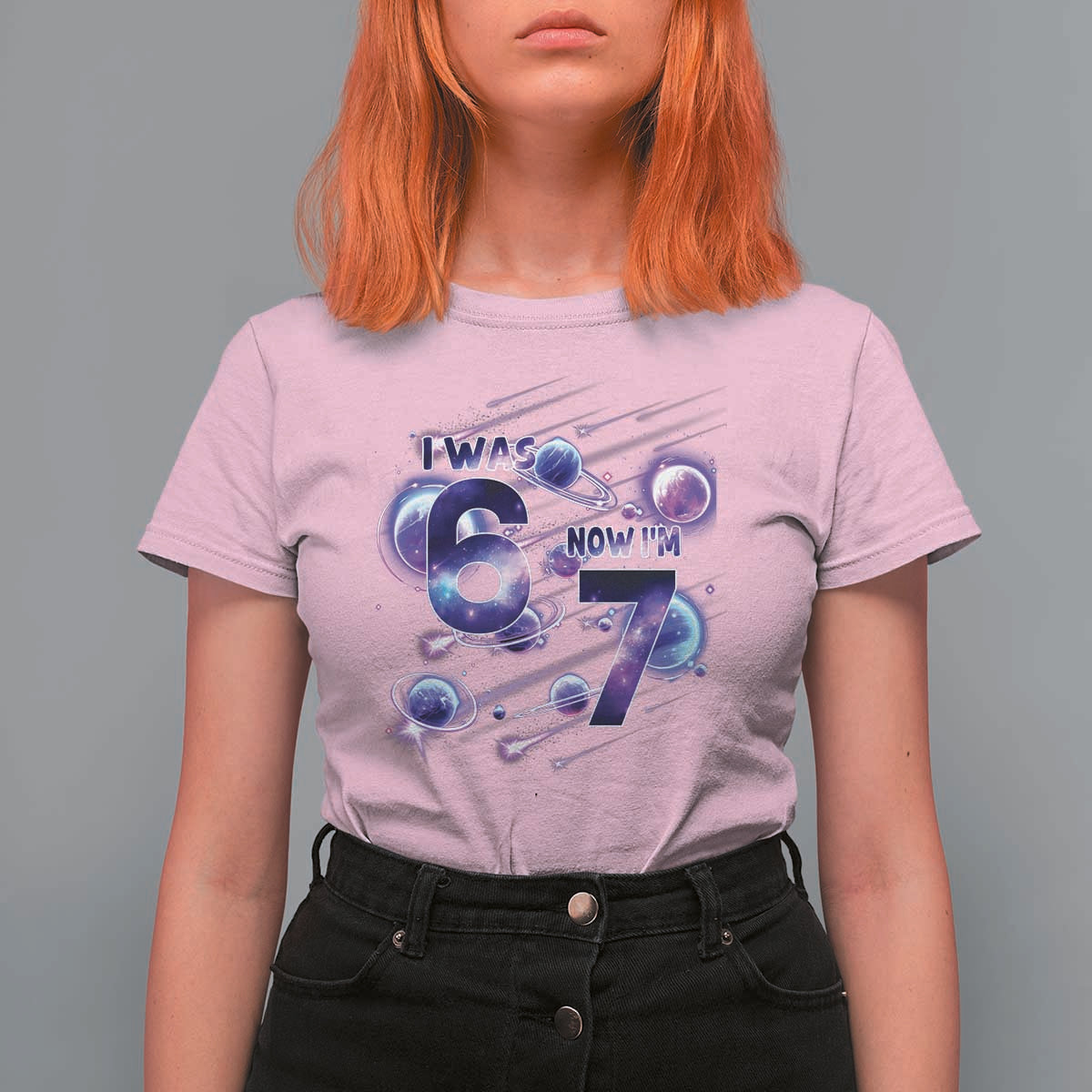 Funny Galaxy Space Birthday T Shirt For Women I Was Six Now I Am Seven - Wonder Print Shop
