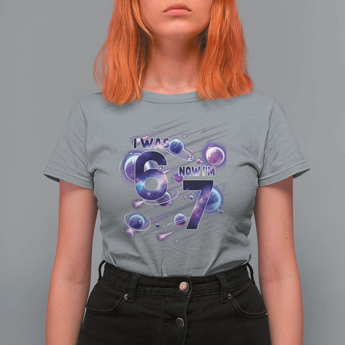 Funny Galaxy Space Birthday T Shirt For Women I Was Six Now I Am Seven - Wonder Print Shop