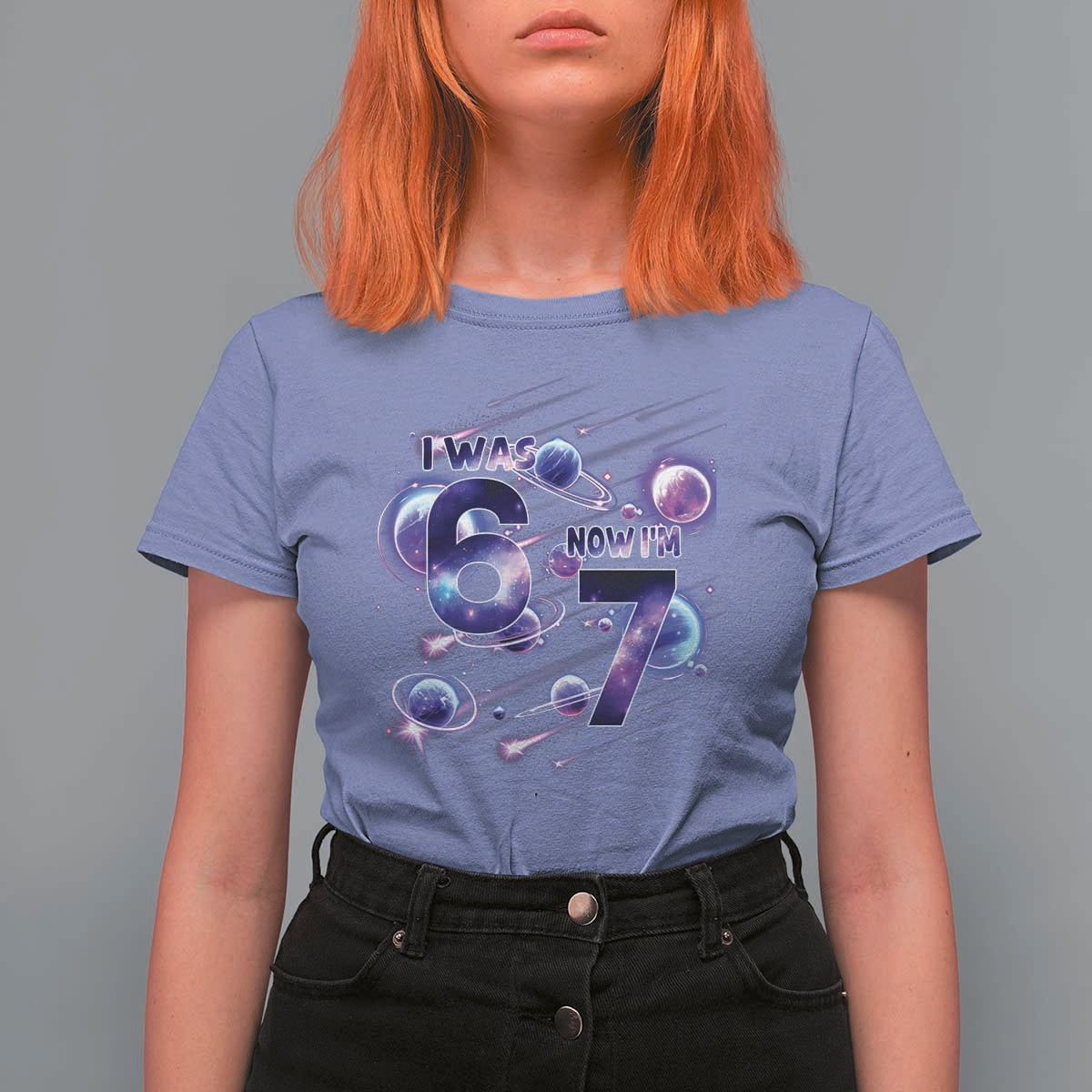 Funny Galaxy Space Birthday T Shirt For Women I Was Six Now I Am Seven - Wonder Print Shop
