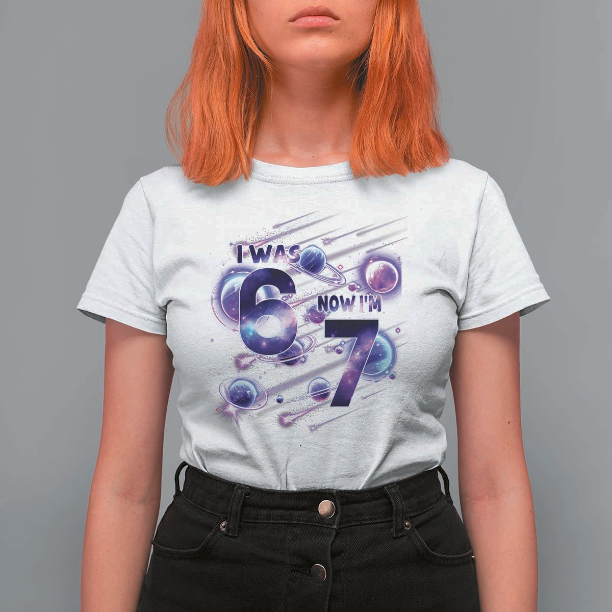 Funny Galaxy Space Birthday T Shirt For Women I Was Six Now I Am Seven - Wonder Print Shop