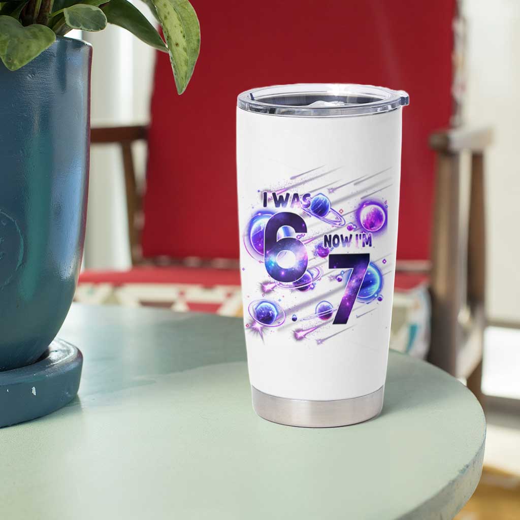 Funny Galaxy Space Birthday Tumbler Cup I Was Six Now I Am Seven - Wonder Print Shop