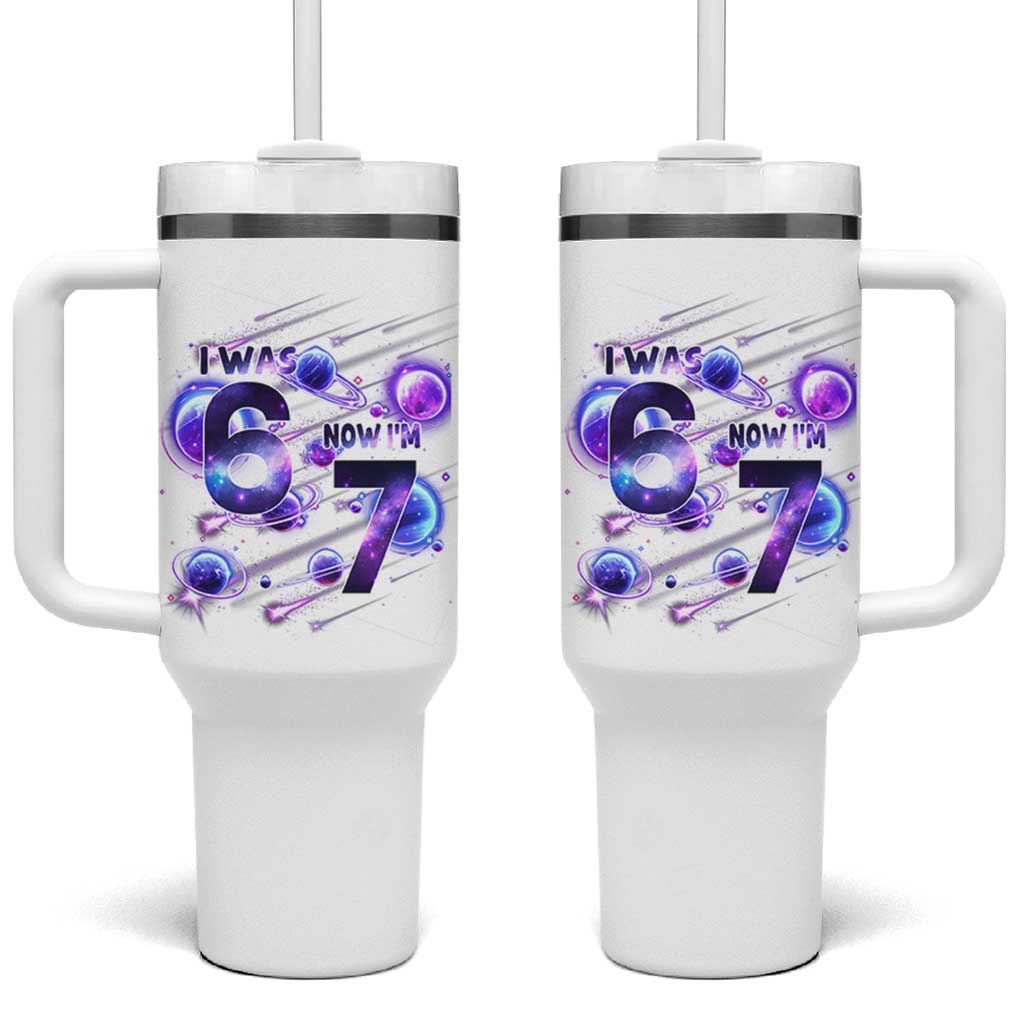 Funny Galaxy Space Birthday Tumbler With Handle I Was Six Now I Am Seven - Wonder Print Shop