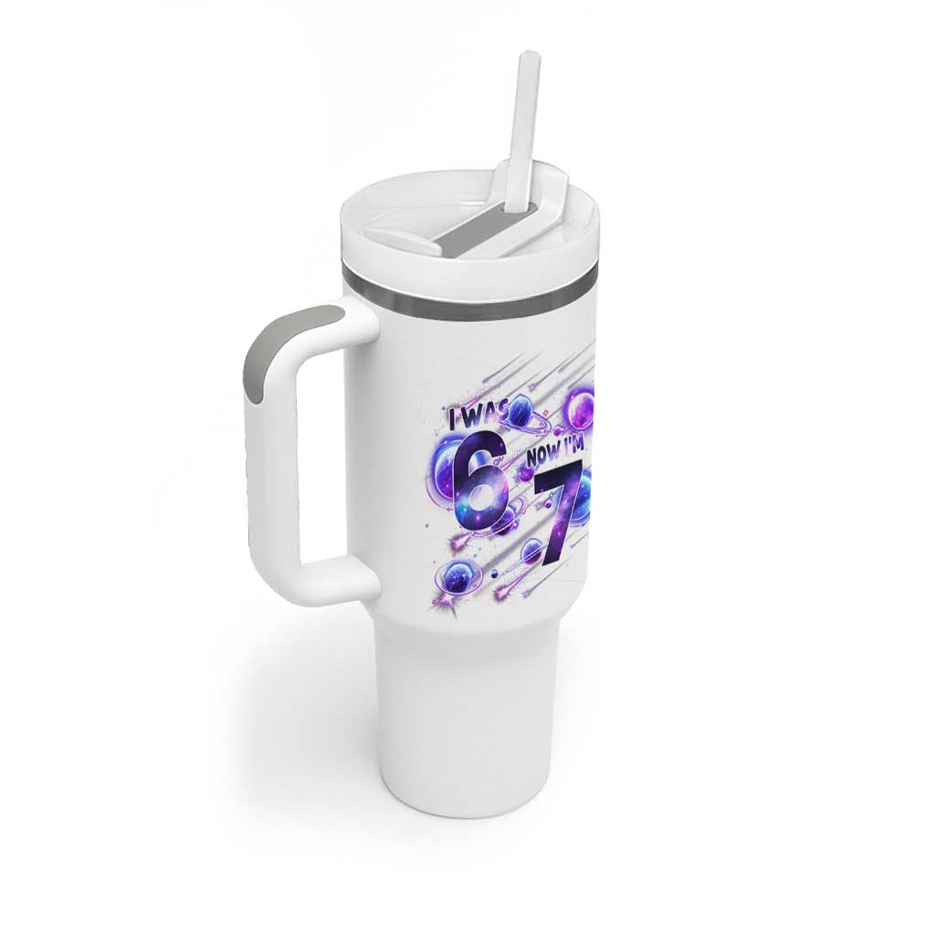 Funny Galaxy Space Birthday Tumbler With Handle I Was Six Now I Am Seven - Wonder Print Shop