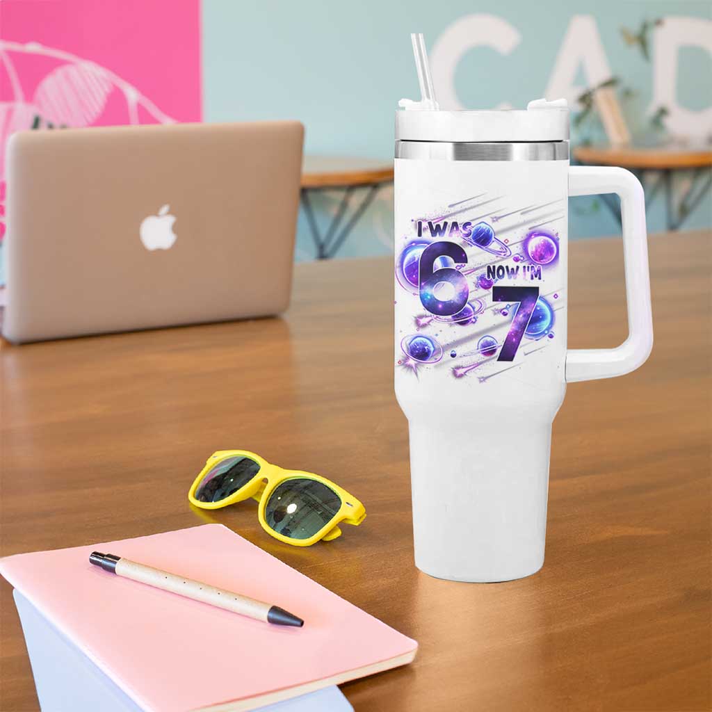 Funny Galaxy Space Birthday Tumbler With Handle I Was Six Now I Am Seven - Wonder Print Shop
