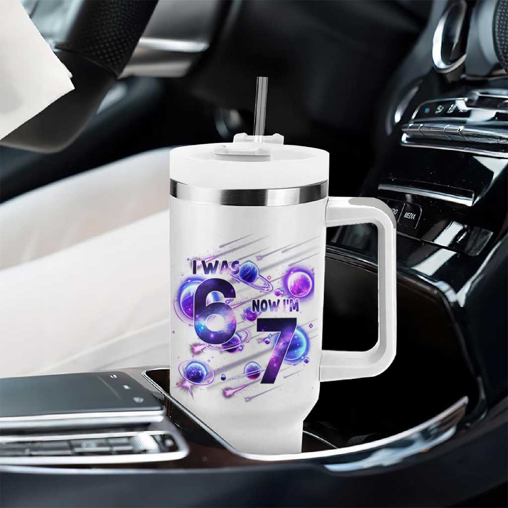Funny Galaxy Space Birthday Tumbler With Handle I Was Six Now I Am Seven - Wonder Print Shop