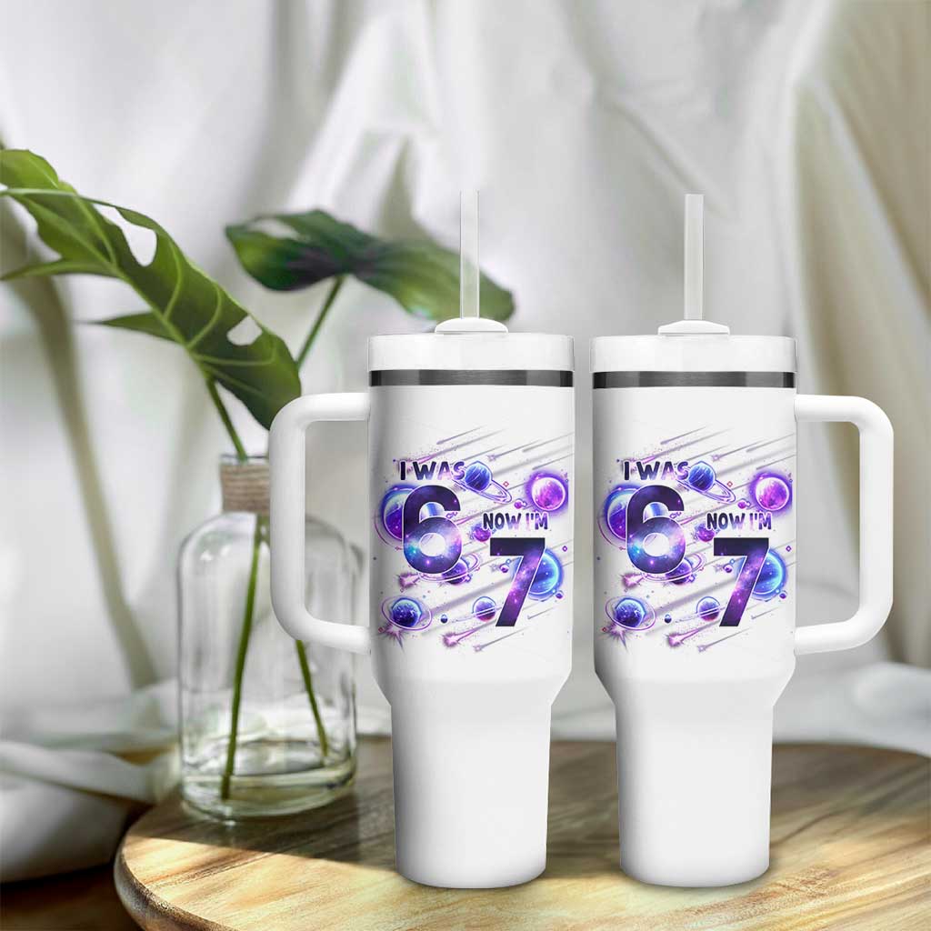 Funny Galaxy Space Birthday Tumbler With Handle I Was Six Now I Am Seven - Wonder Print Shop