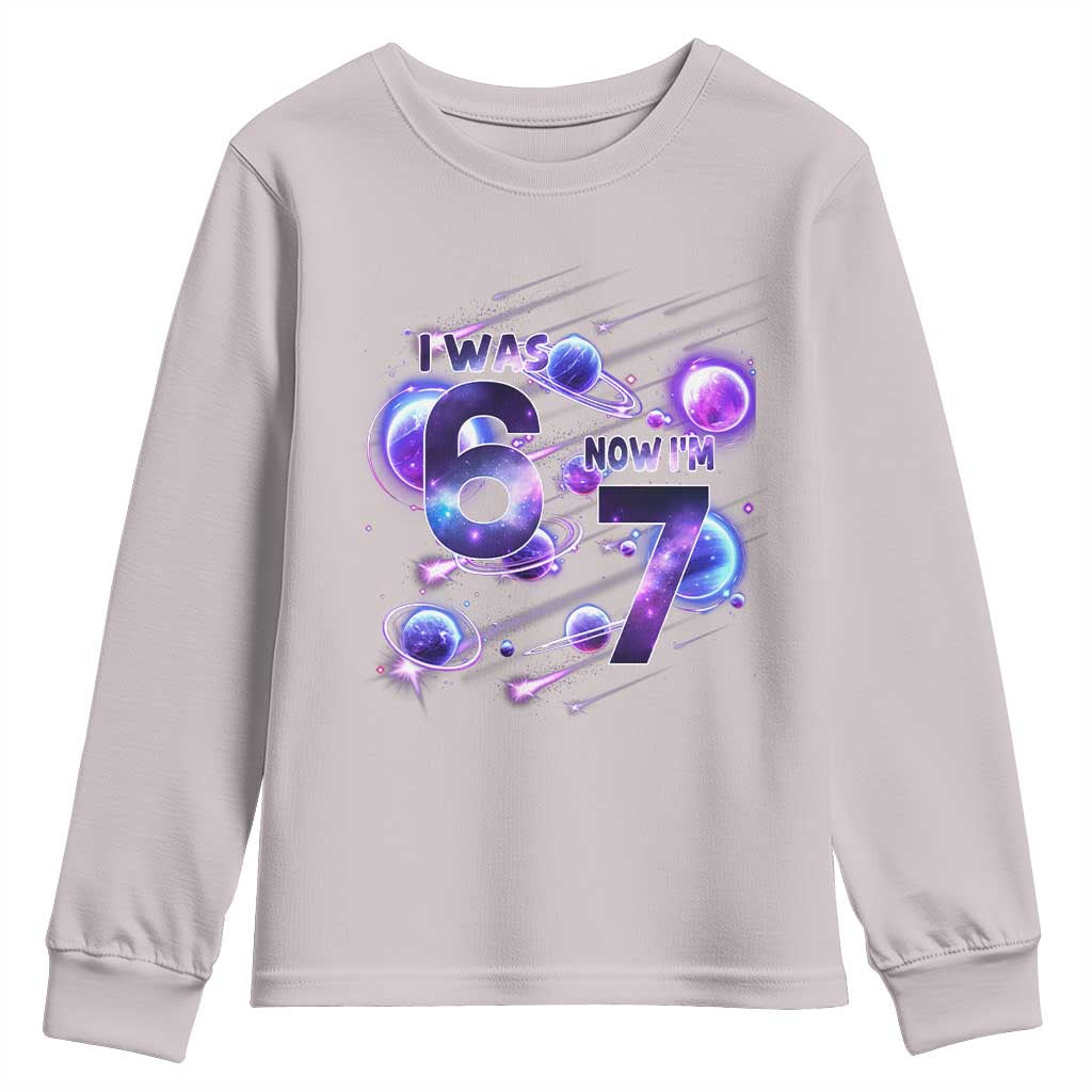 Funny Galaxy Space Birthday Youth Sweatshirt I Was Six Now I Am Seven - Wonder Print Shop
