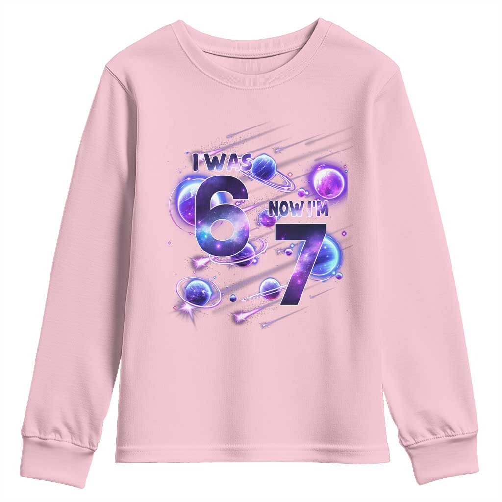Funny Galaxy Space Birthday Youth Sweatshirt I Was Six Now I Am Seven - Wonder Print Shop