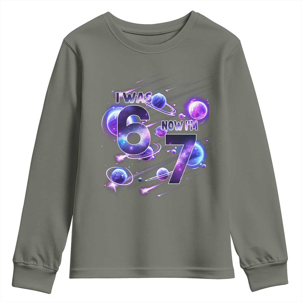 Funny Galaxy Space Birthday Youth Sweatshirt I Was Six Now I Am Seven - Wonder Print Shop