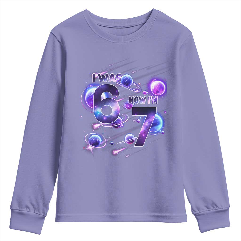 Funny Galaxy Space Birthday Youth Sweatshirt I Was Six Now I Am Seven - Wonder Print Shop