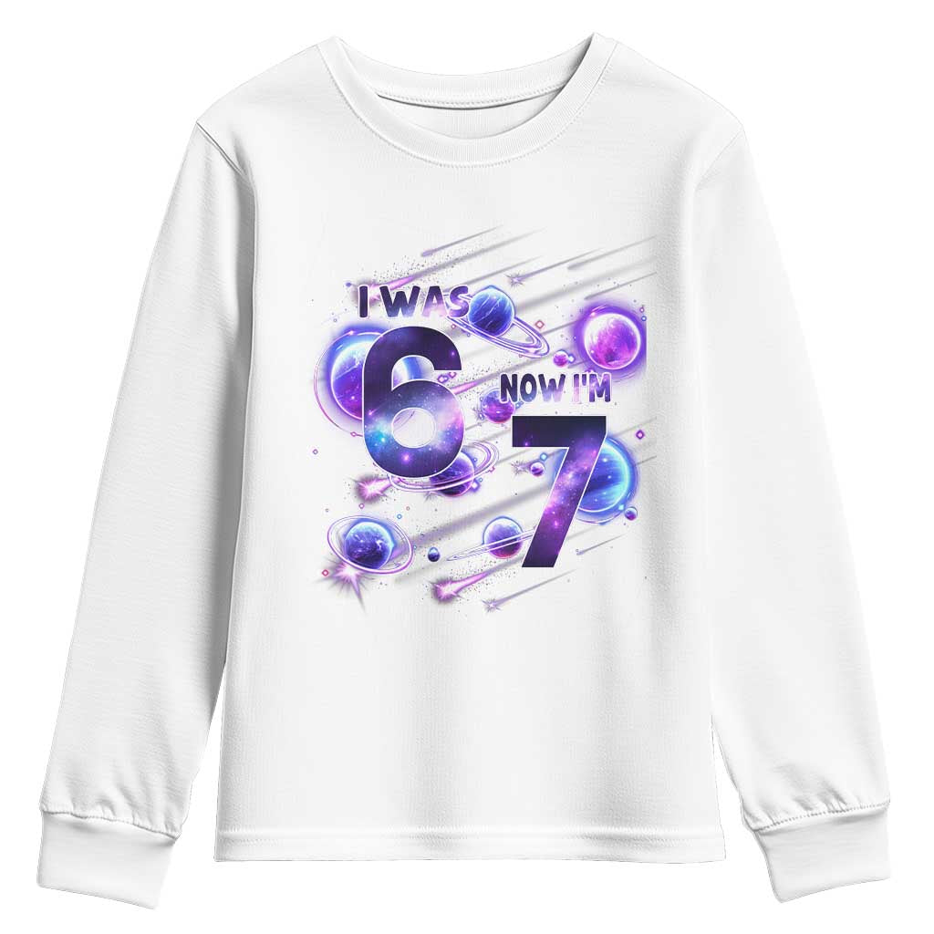Funny Galaxy Space Birthday Youth Sweatshirt I Was Six Now I Am Seven - Wonder Print Shop