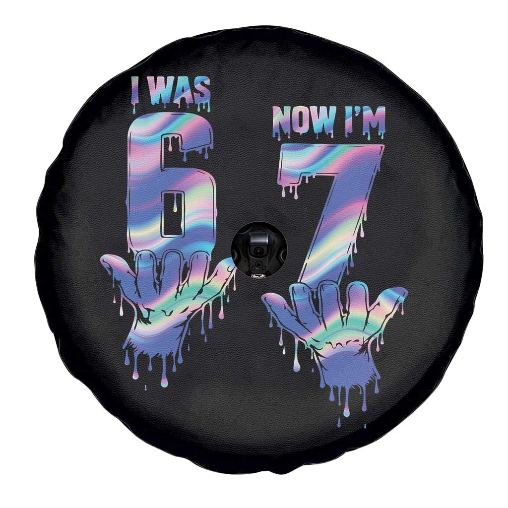 Funny I Was 6 Now I Am 7 Spare Tire Cover Iridescent Effect Printed Kids Birthday - Wonder Print Shop