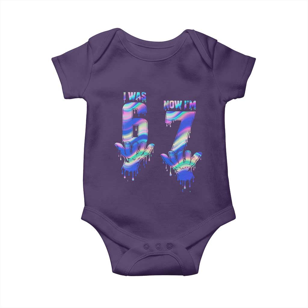 Funny I Was 6 Now I Am 7 Baby Onesie Iridescent Effect Printed Kids Birthday - Wonder Print Shop