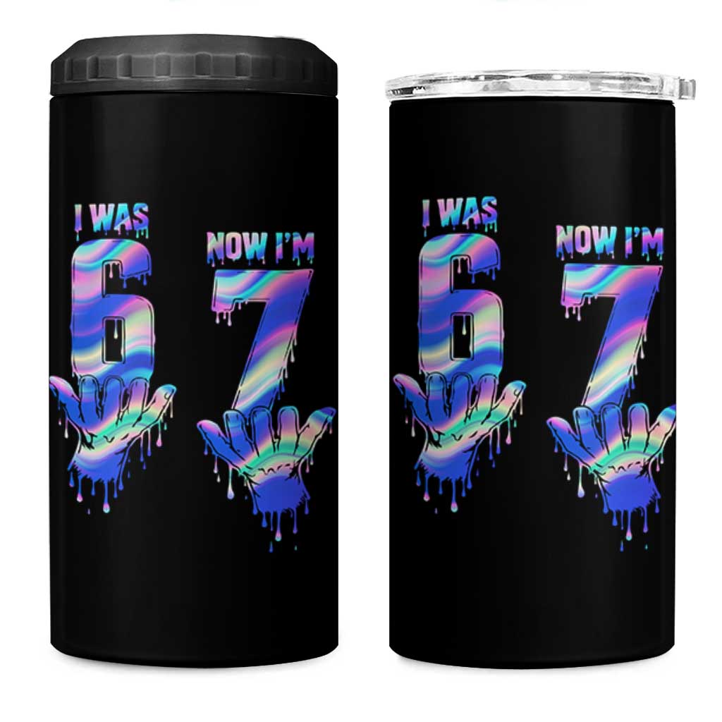 Funny I Was 6 Now I Am 7 4 in 1 Can Cooler Tumbler Iridescent Effect Printed Kids Birthday - Wonder Print Shop