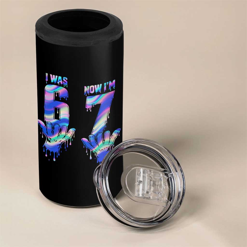 Funny I Was 6 Now I Am 7 4 in 1 Can Cooler Tumbler Iridescent Effect Printed Kids Birthday - Wonder Print Shop