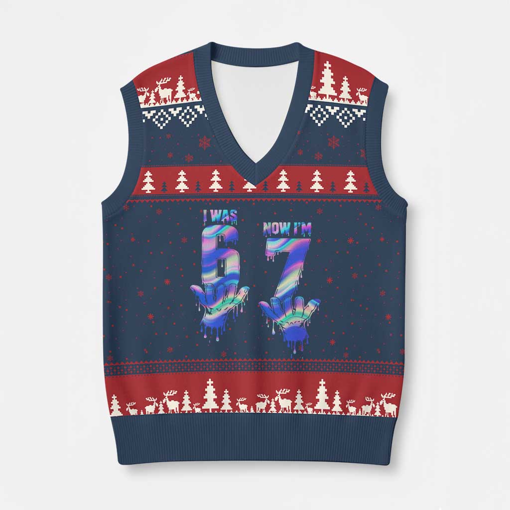 Funny I Was 6 Now I Am 7 V-Neck Knit Sweater Vest Iridescent Effect Printed Kids Birthday - Wonder Print Shop