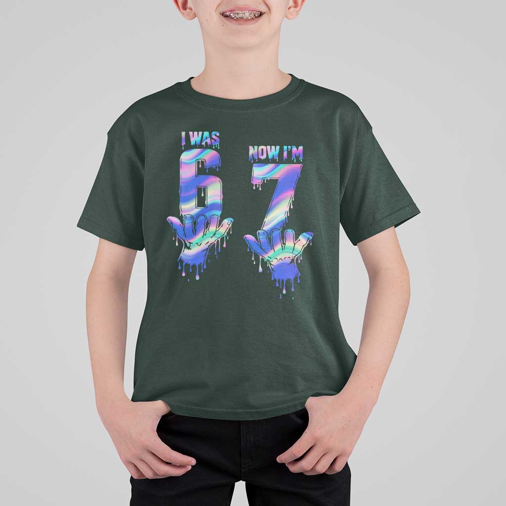 Funny I Was 6 Now I Am 7 T Shirt For Kid Iridescent Effect Printed Kids Birthday - Wonder Print Shop