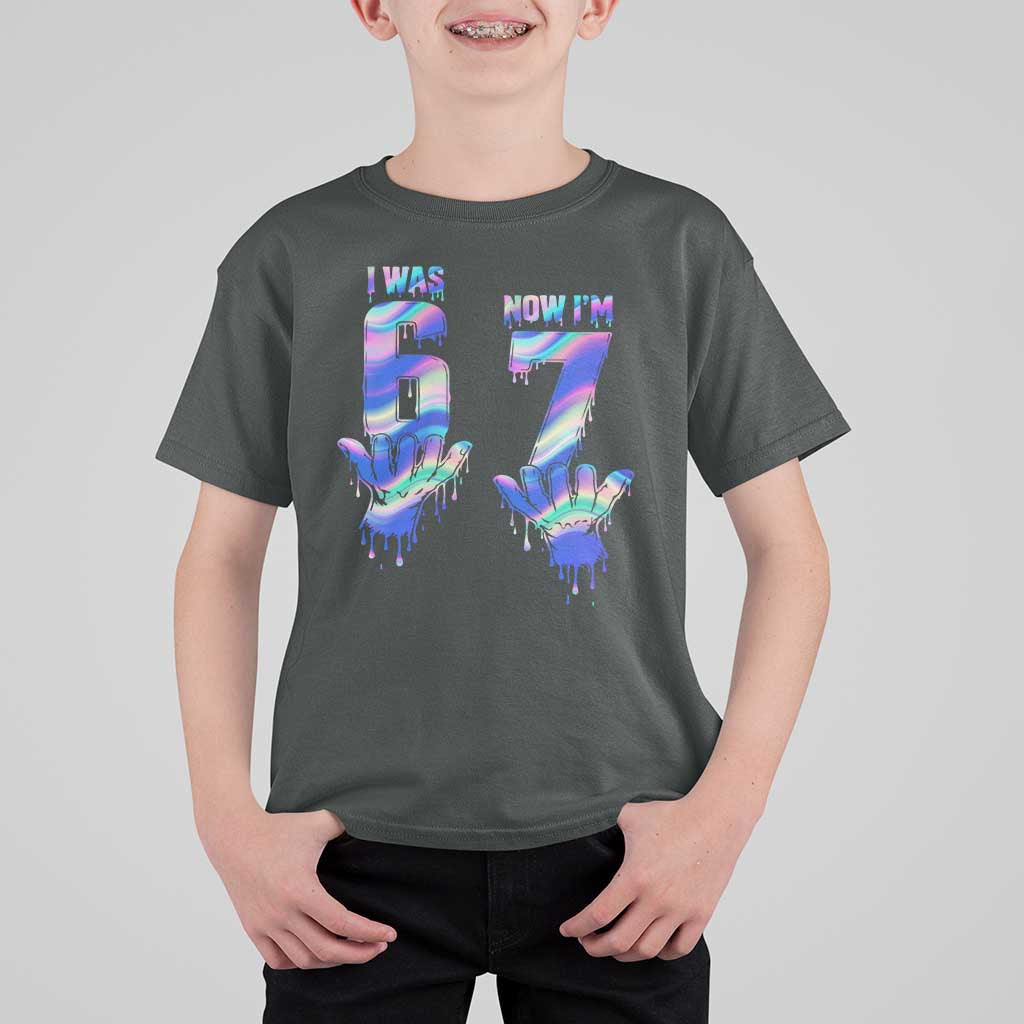 Funny I Was 6 Now I Am 7 T Shirt For Kid Iridescent Effect Printed Kids Birthday - Wonder Print Shop