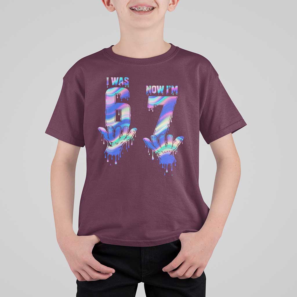 Funny I Was 6 Now I Am 7 T Shirt For Kid Iridescent Effect Printed Kids Birthday - Wonder Print Shop