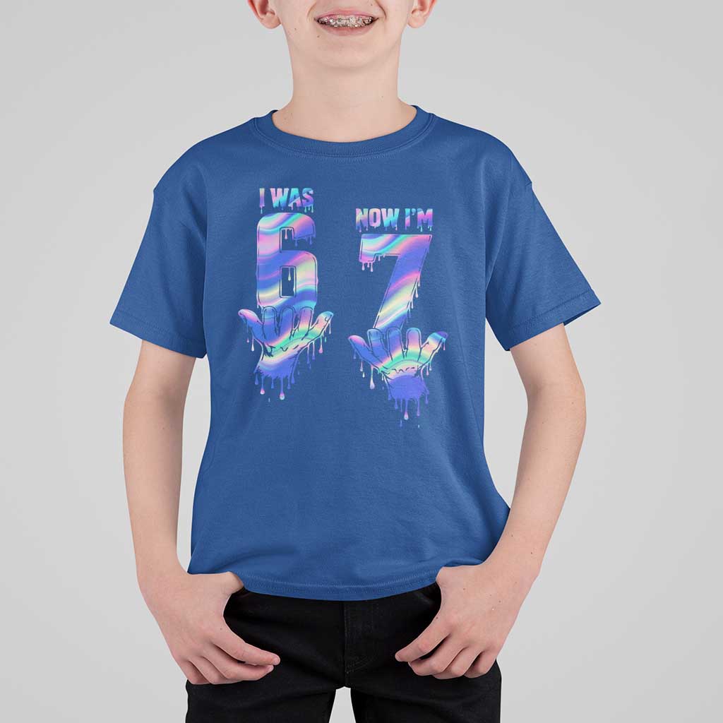 Funny I Was 6 Now I Am 7 T Shirt For Kid Iridescent Effect Printed Kids Birthday - Wonder Print Shop