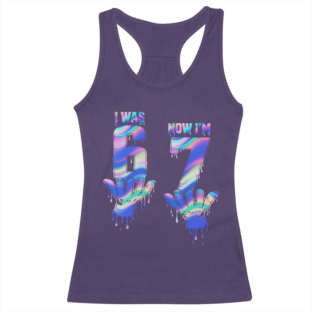 Funny I Was 6 Now I Am 7 Racerback Tank Top Iridescent Effect Printed Kids Birthday - Wonder Print Shop