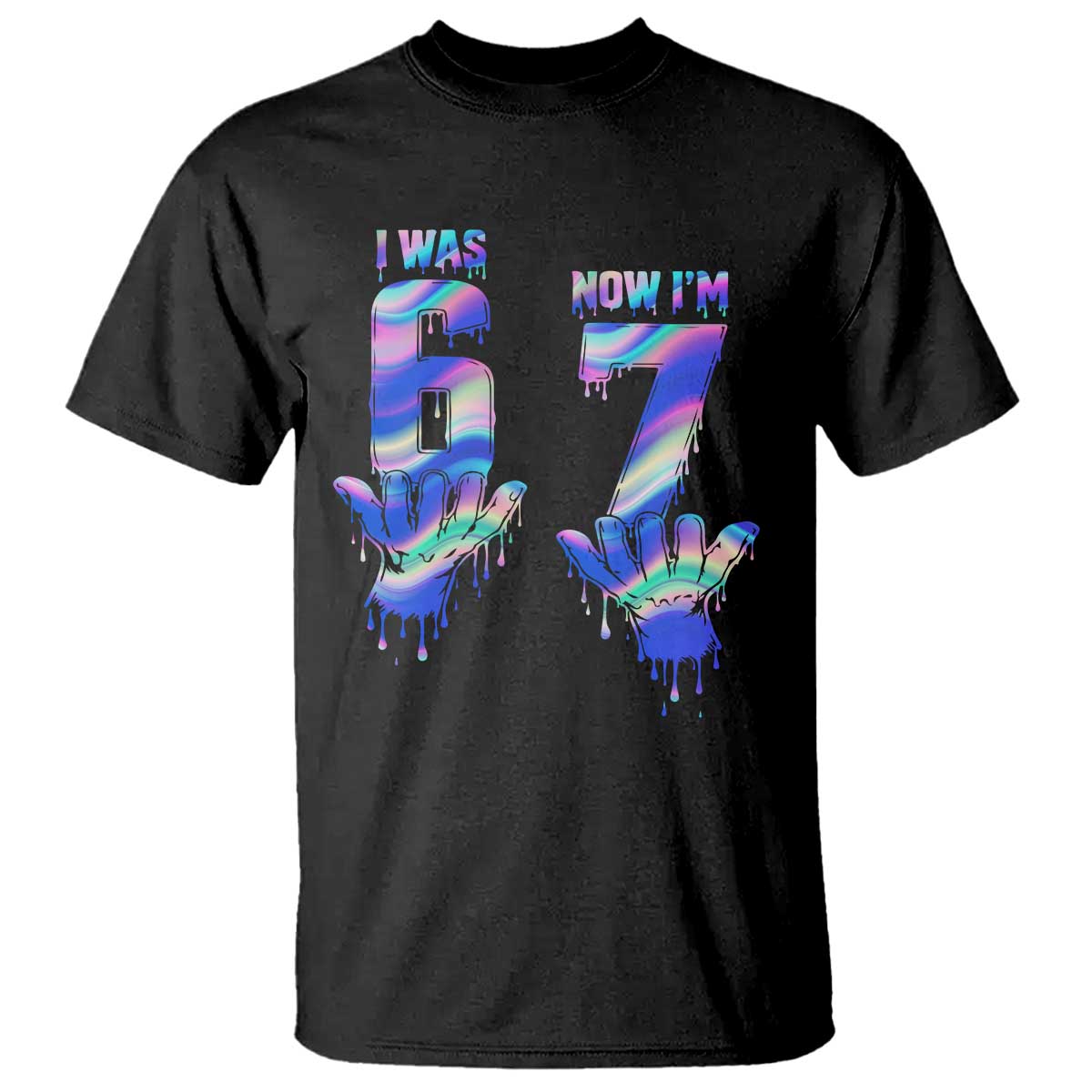 Funny I Was 6 Now I Am 7 T Shirt Iridescent Effect Printed Kids Birthday - Wonder Print Shop