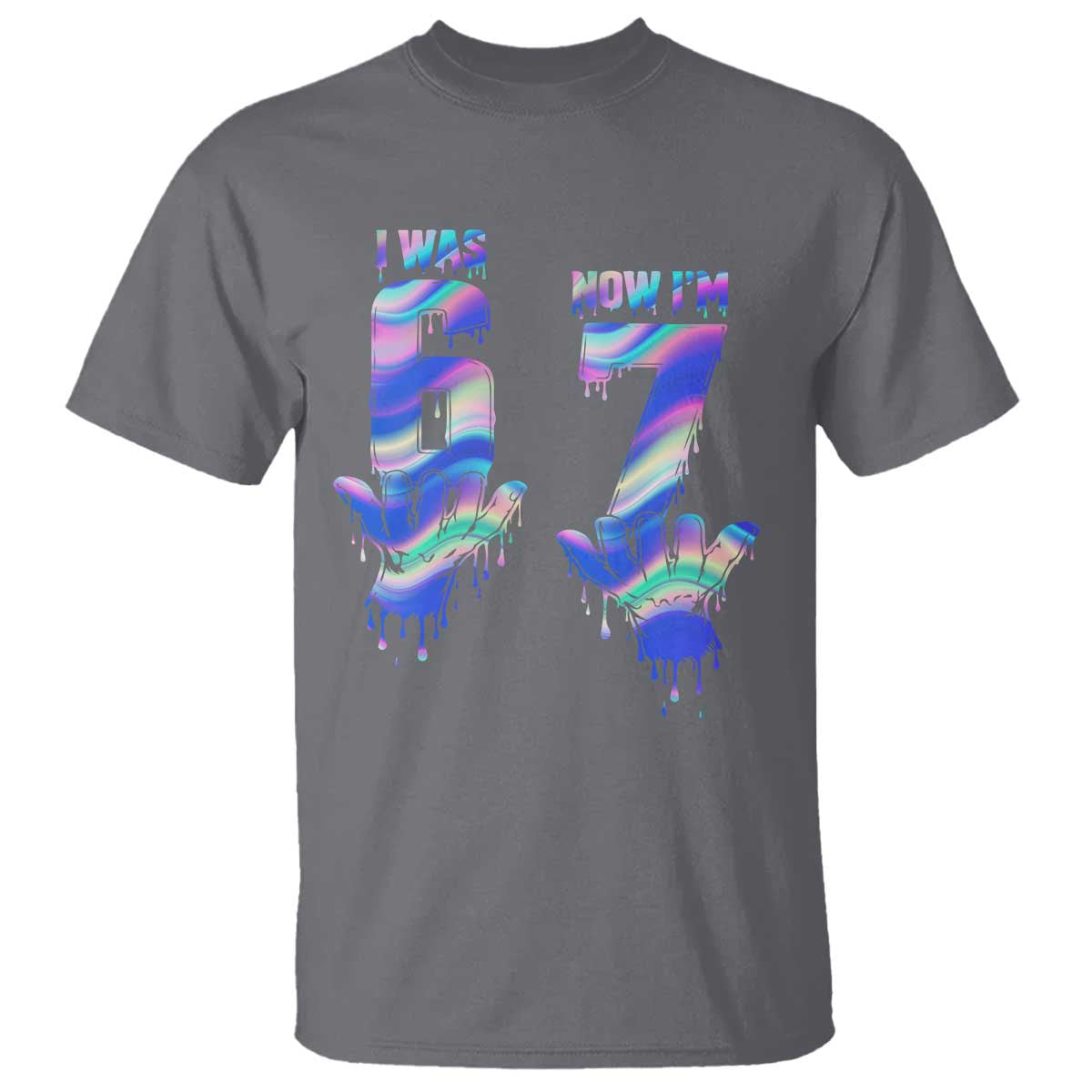 Funny I Was 6 Now I Am 7 T Shirt Iridescent Effect Printed Kids Birthday - Wonder Print Shop