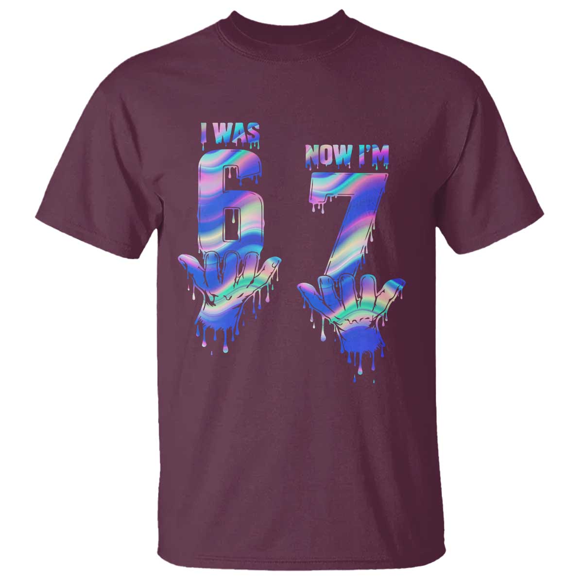 Funny I Was 6 Now I Am 7 T Shirt Iridescent Effect Printed Kids Birthday - Wonder Print Shop