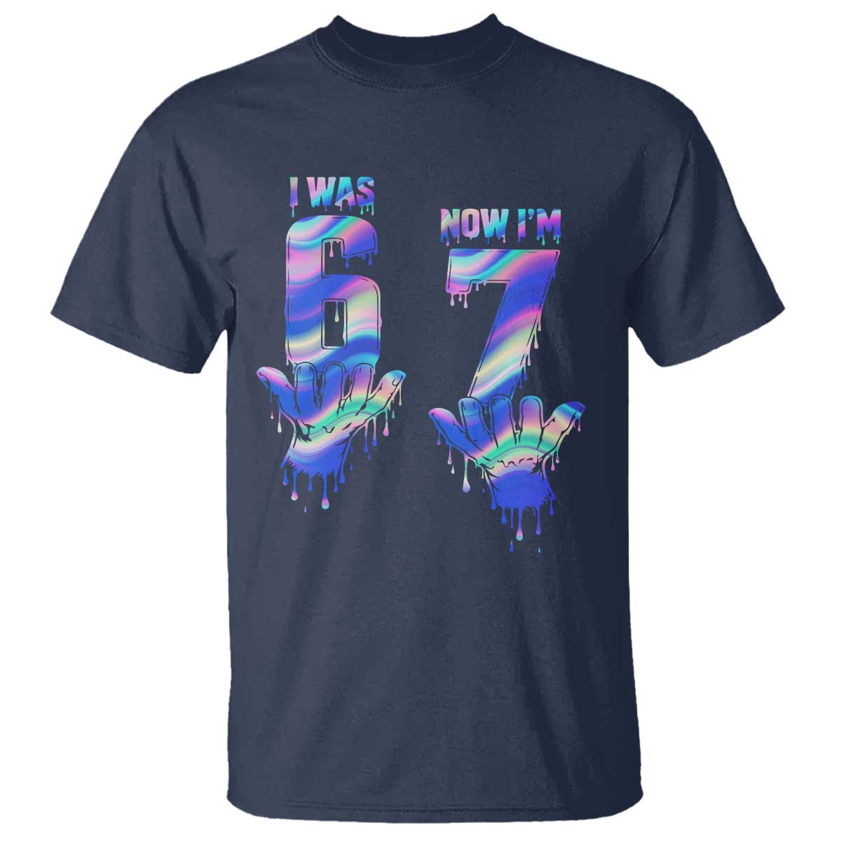 Funny I Was 6 Now I Am 7 T Shirt Iridescent Effect Printed Kids Birthday - Wonder Print Shop