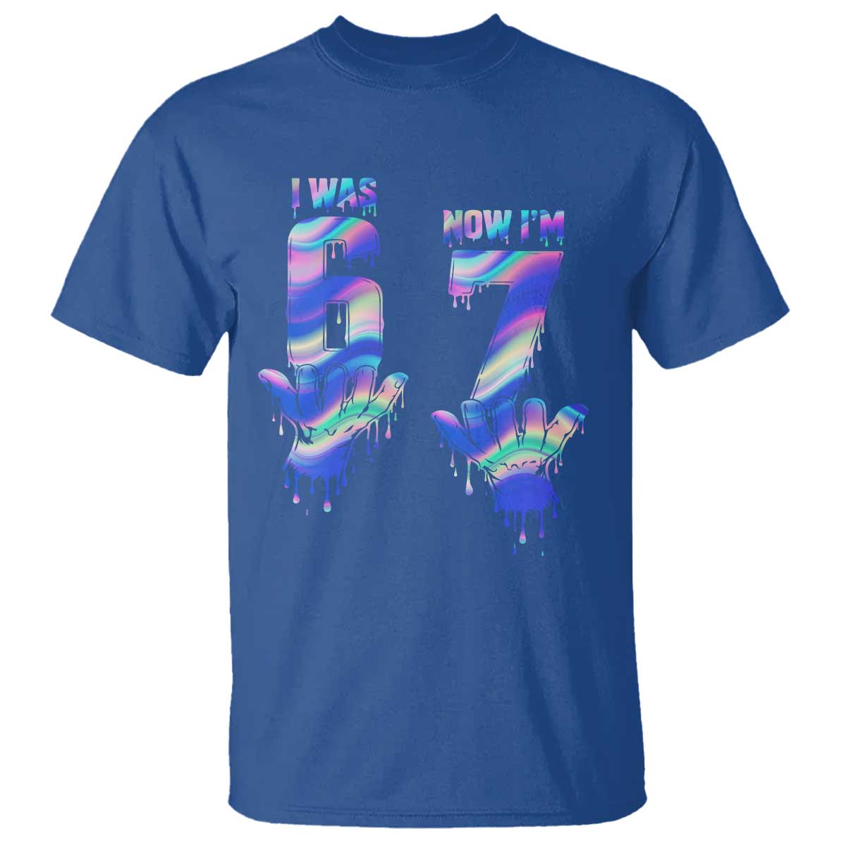 Funny I Was 6 Now I Am 7 T Shirt Iridescent Effect Printed Kids Birthday - Wonder Print Shop
